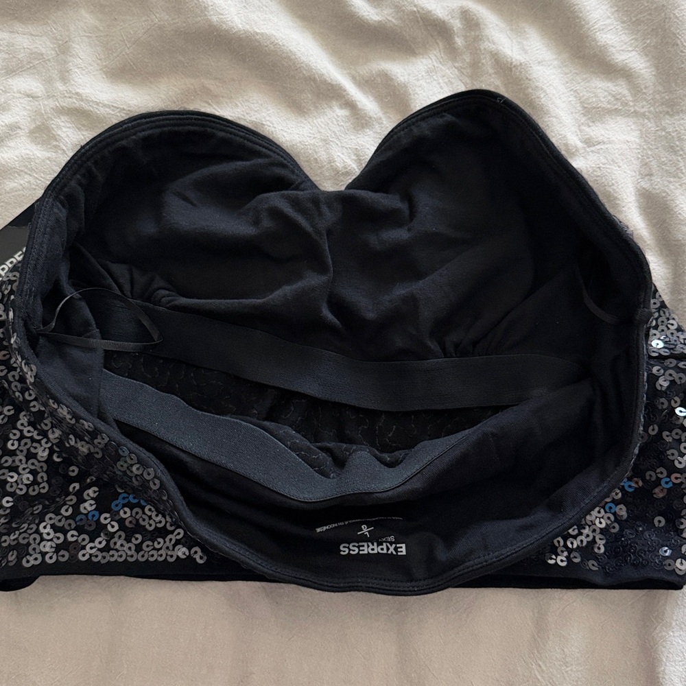 Sequined Strapless Bustier Crop Top - Black - Picture 5 of 5